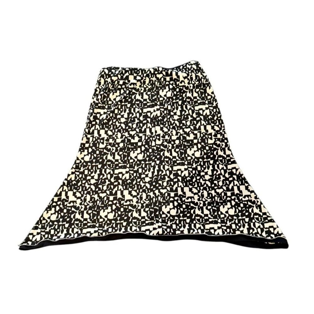Max‎ Studio Abstract Print Skirt A-Line Midi Black Beige Neutral pull on small